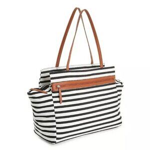 NEW DSW Black White Stripe Canvas Overnighter Weekender Bag
